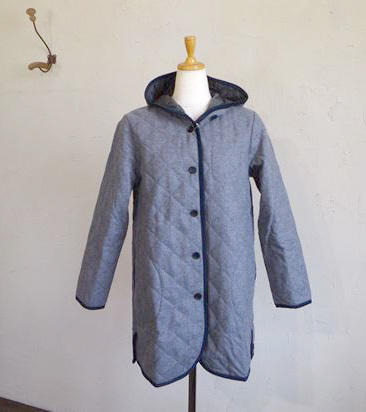 UK tweed ORG/quilt Hooded coat（ミディアムグレー）